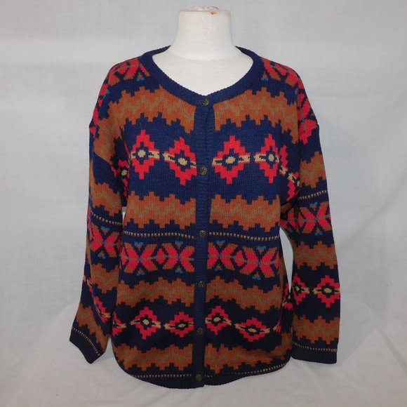 VTG Runaway Bay Womens L Wool Southwestern Cardigan Sweater South West oversized - Picture 1 of 10
